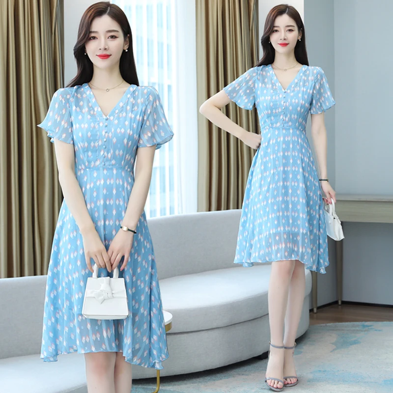 

Women Midi Bright Silk Blue Dress Summer 2022 Runway Elegant Vintage Korean Retro Fairy Casual Sea Beach Vacation Party Vestidos