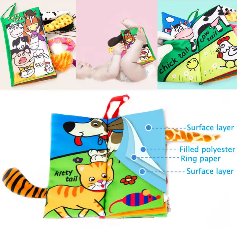 PUDCOCO мягкая детская 3D книга с животным хвостом из ткани для развития безопасности