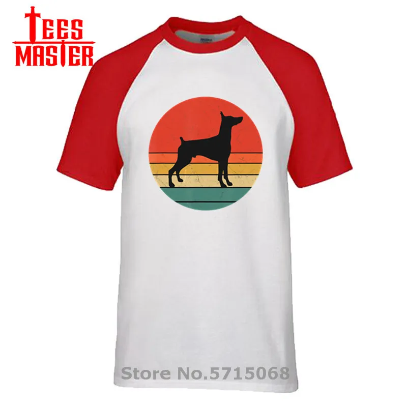 2020 Доберман в винтажном стиле Стиль Мужская футболка силуэт Ретро 70S собаки