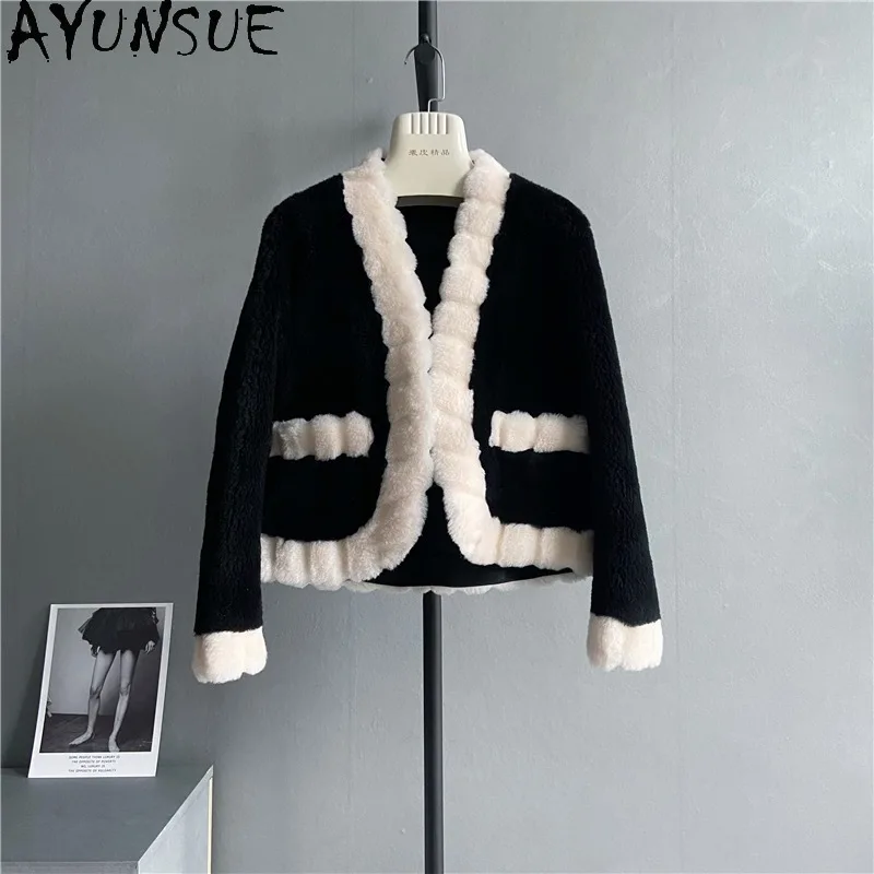 AYUNSUE New Winter 100% Sheep Shearing Jacket Women's Clothes Real Fur Coat Famale Short Wool Coats Manteau Femme Hiver Sqq1177