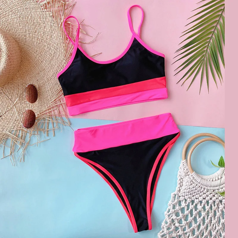 INGAGA Sexy Bikinis Women's Swimsuits High Waist Biquini Swimwear Push Up Bathers Bathing Suits 2021 Leopard Patchwork Beachwear