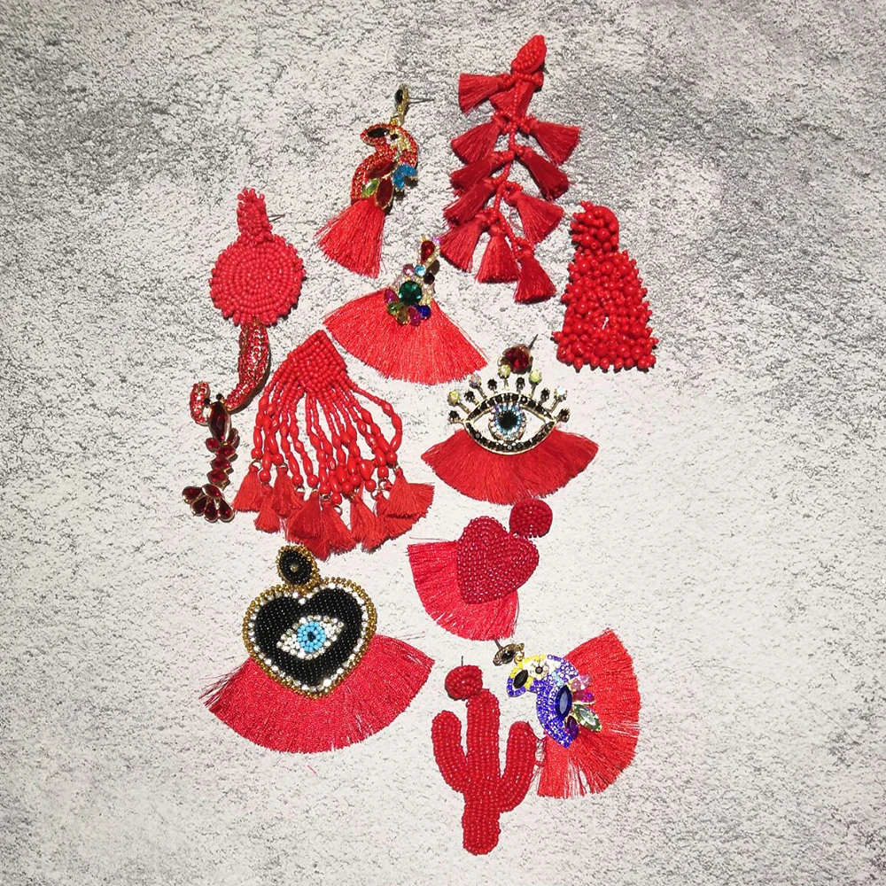 Модные красные серьги с кисточками в виде лебедя для женщин модные из рафии