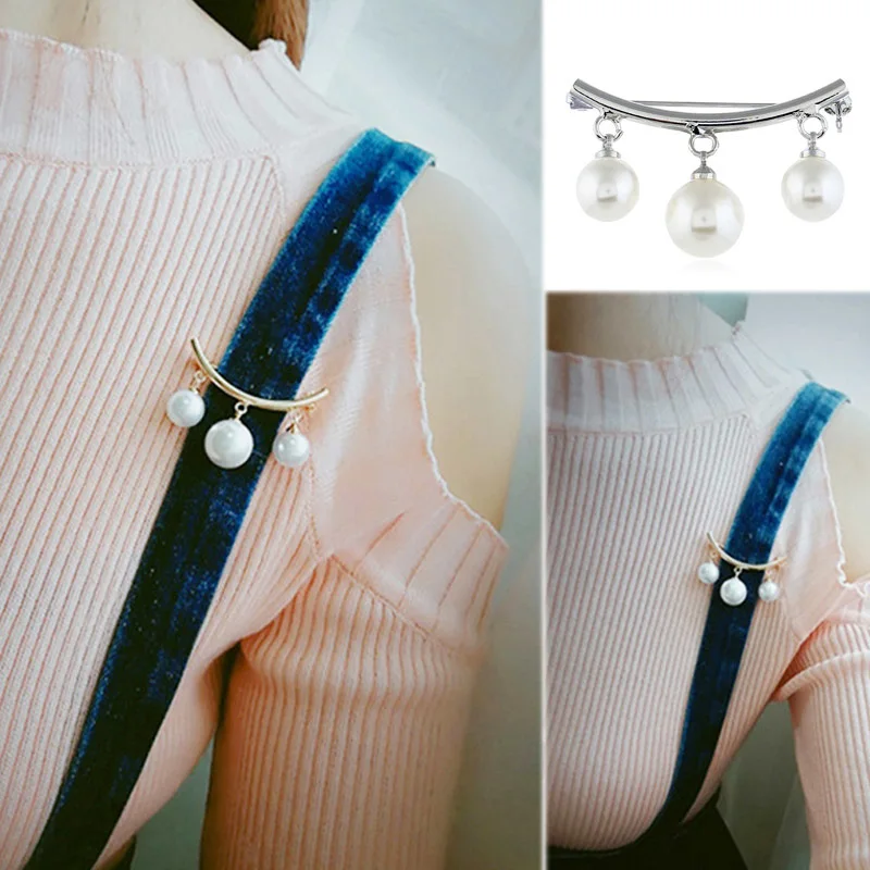 

Anti-emptied Brooch Korean Simple Pearl Cardigan Anti Wearing Pins Silver Color Golden Fixed Straps Anti Slip Brooch 1PC