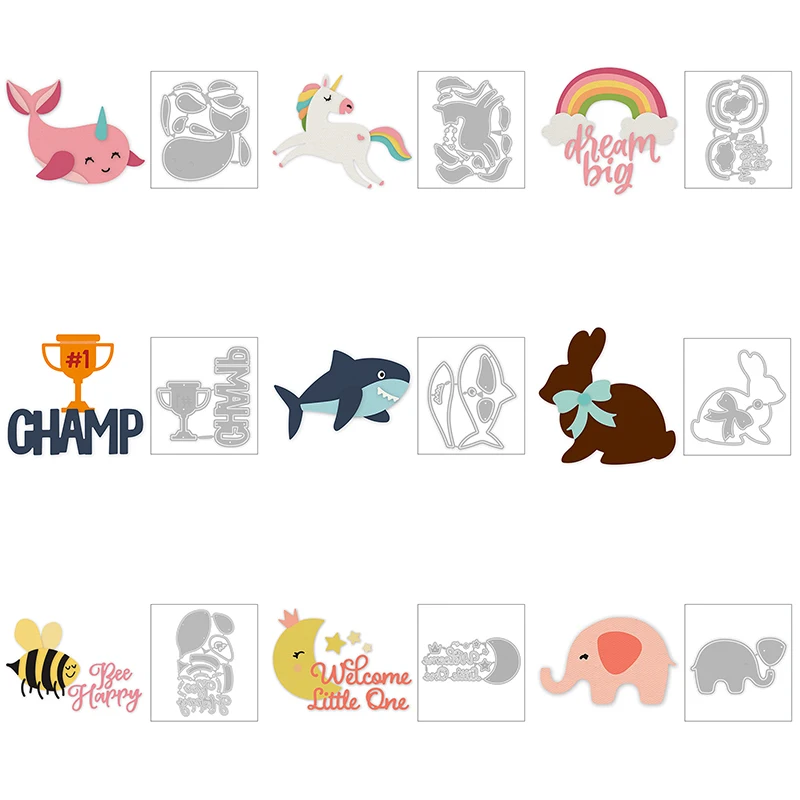 

Лидер продаж 2020, новинка, металлические режущие буквы в виде животных, единорога, цветов, штампы, радуга, Пасхальный кролик, фольга и Скрапбу...