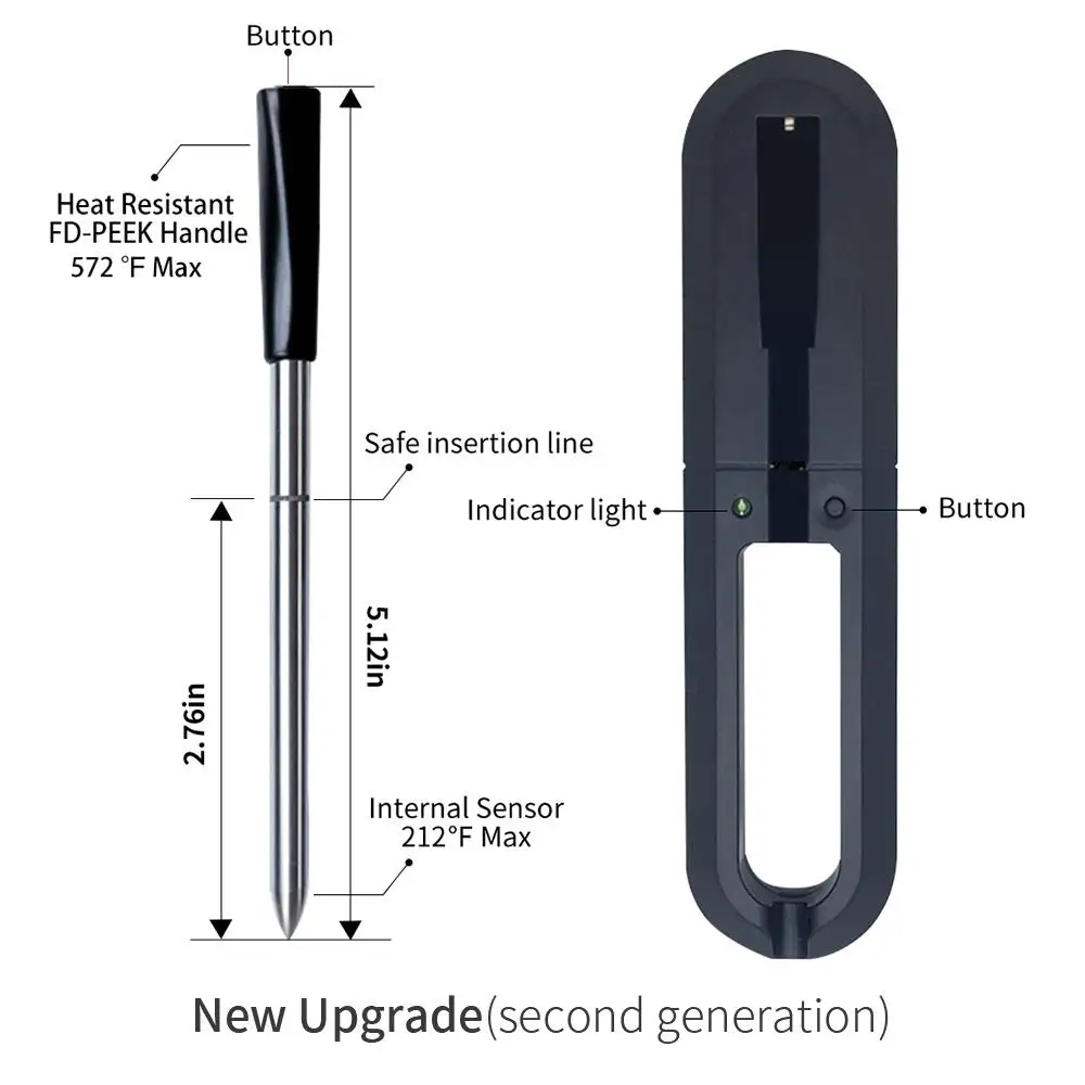 

Bluetooth Meat Thermometer Stainless Steel Plastic Probe Thermometer Thermometer Durable Wireless Meat Thermometer