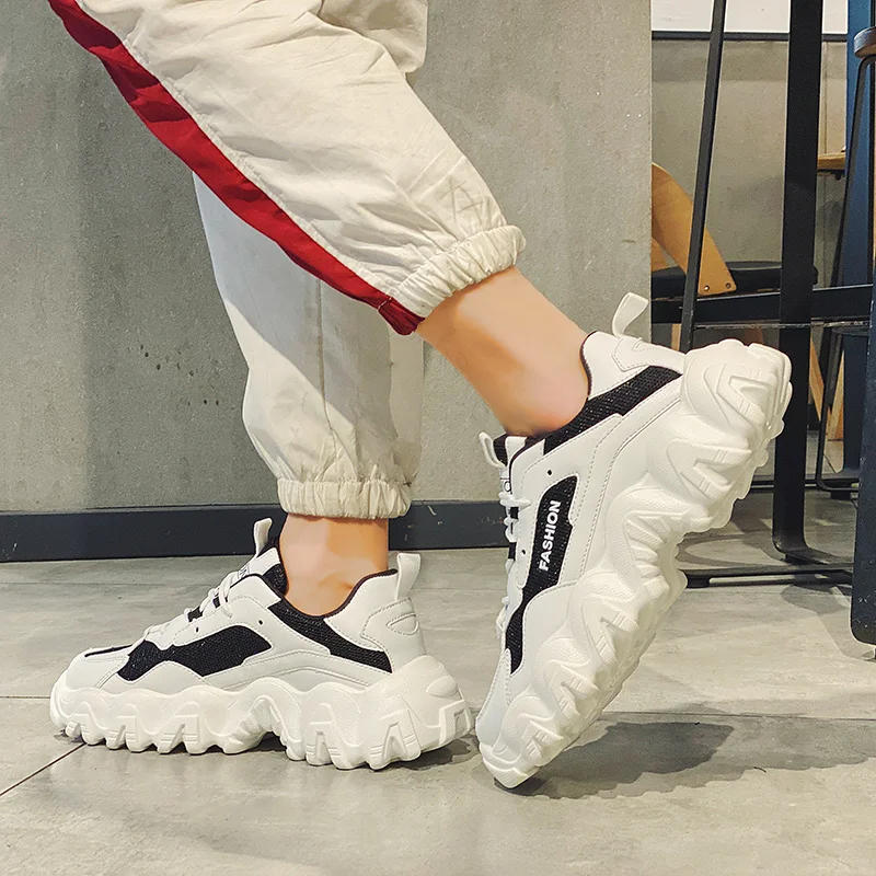 Bjakin Chunky Fashion Man Sneakers Lace Up Thick Bottom Running Shoes Casual Non-slip Sport Athletic Rubber Sole Trainers | Спорт и