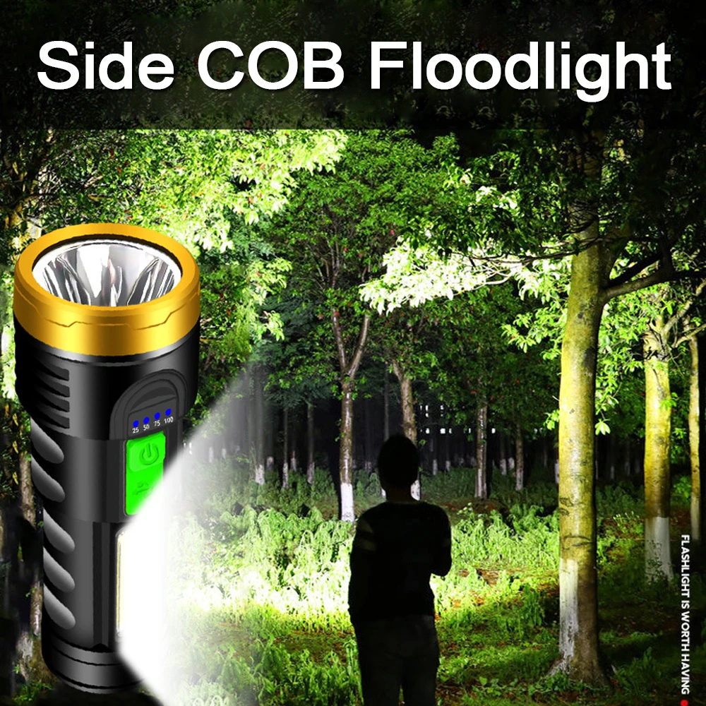 

35000LM Portable LED Flashlight Outdoor Waterproof Flashlight USB Rechargeable Torch with Built-in Battery Long Range Hand Light