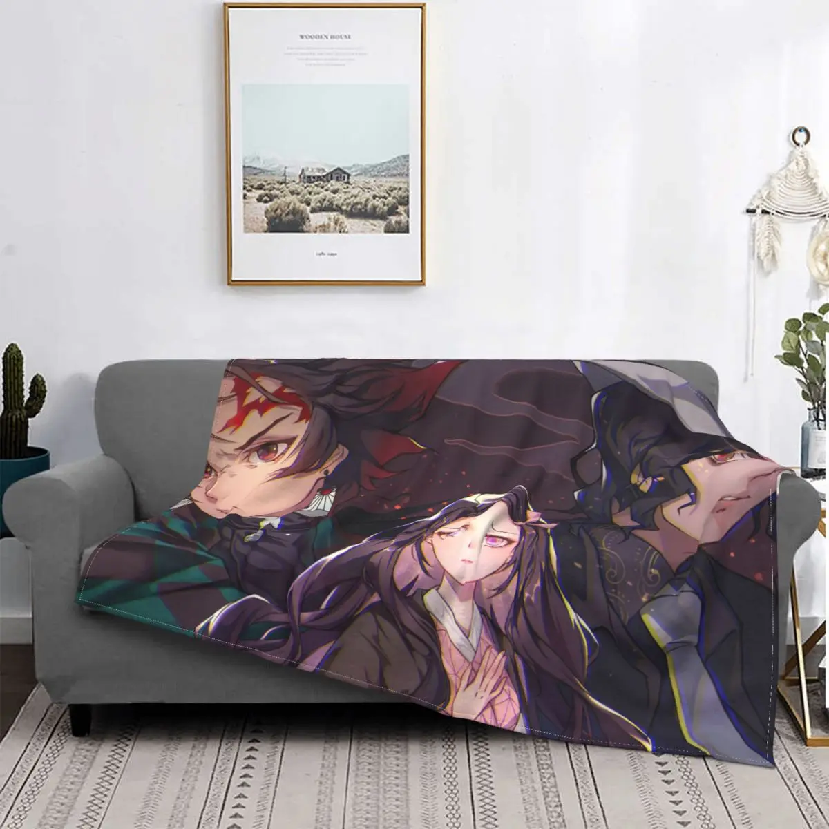 

Manta de franela de Demon Slayer, manta de Anime juvenil de Kamado Tanjirou, decoración de lucha, colcha portátil para el hogar