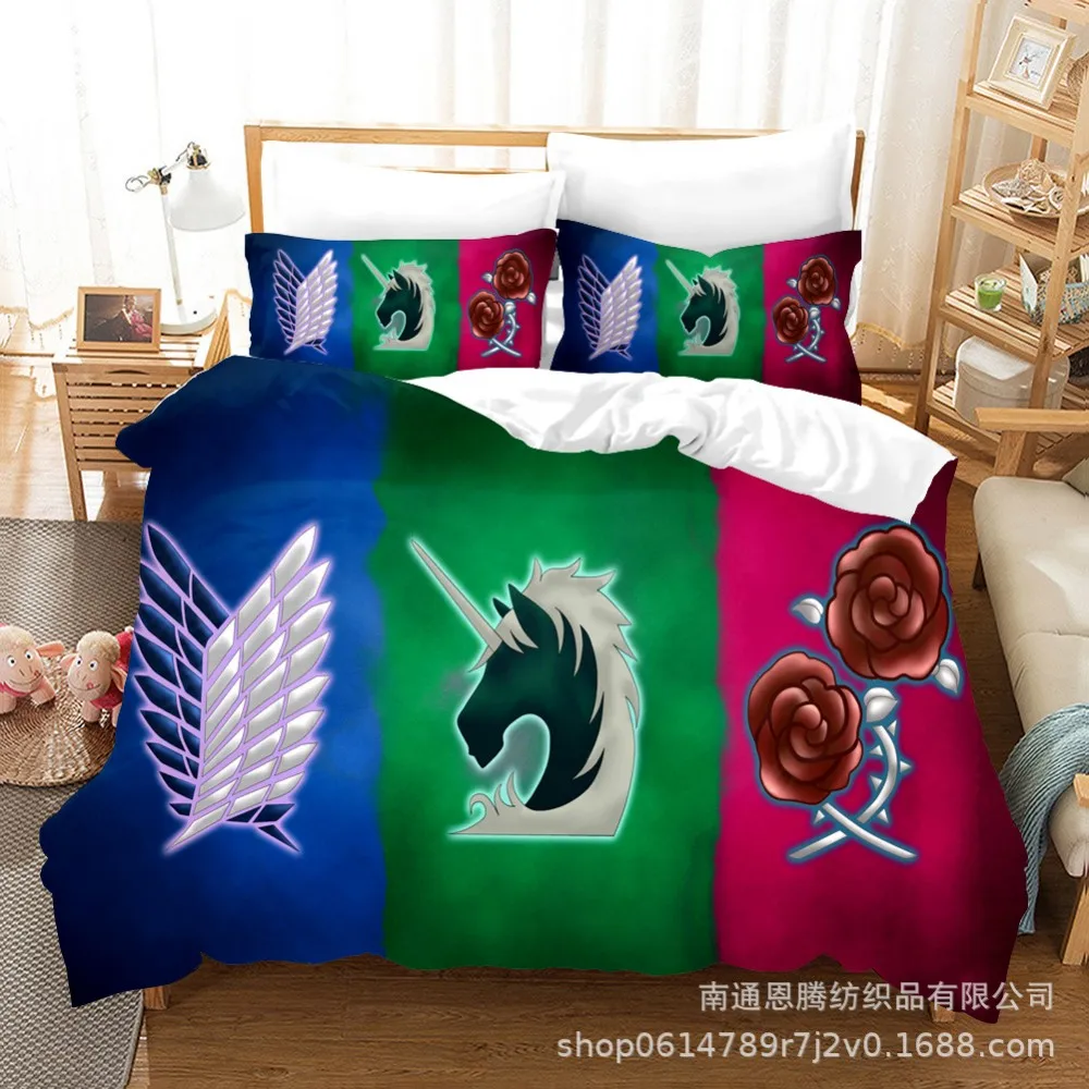 

3D Printed Anime Attack on Titan Bedding Set Duvet Cover Pillow Case Comforter Cover Adult Kids Bedclothes Bed Linens Gift