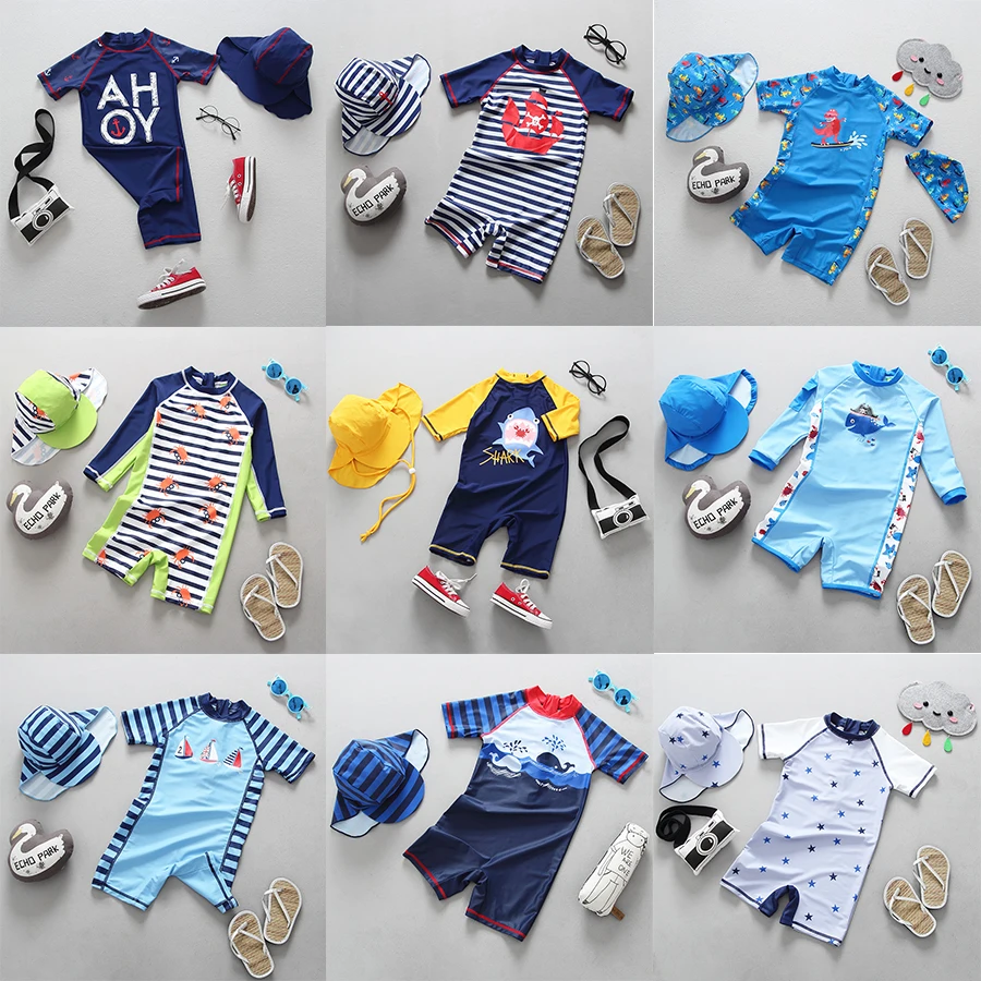 

Baby Boy Swimwear UV Protect Infant Kids Bathing Suit for Boys Shark Dinosaur Anchor Short Sleeve One Pieces Children's Swimsuit