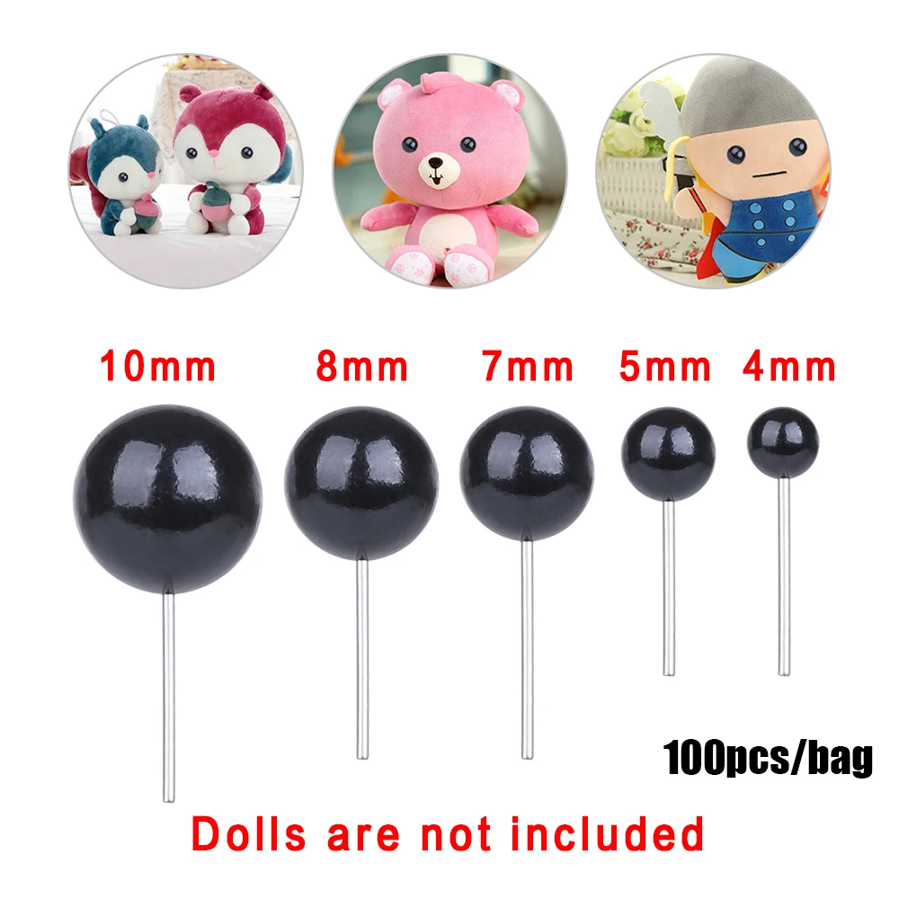 100Pcs/set Glass Eyes 4/5/8/10 mm Needle Felting Teddy Bears Dolls Animals Black for DIY Hand Made Toy Doll Accessories | Игрушки и