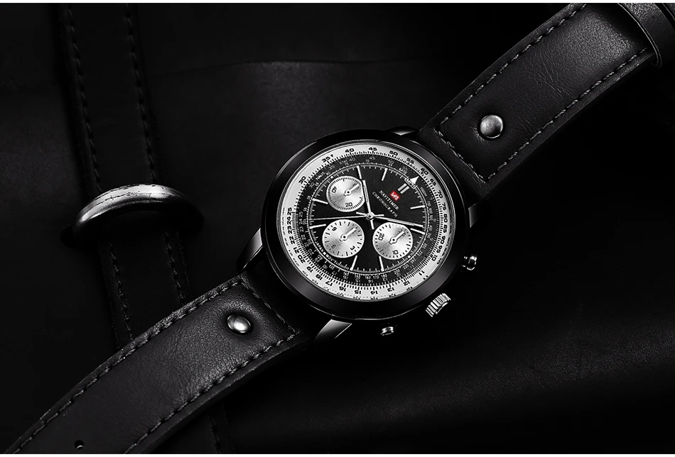 Airplane Sports Military Blue Dial Pilot Calendar Men Wristwatch Chronograph Fashion Casual Brand Army Brown Leather Watches