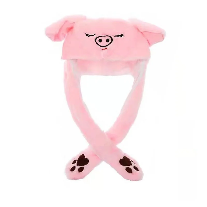 Pink Pig Kocozo, шапка кролика, подвижные уши, милая мультяшная игрушка, шапка, подушка безопасности, Kawaii, забавная шапка-игрушка, Детская плюшевая игрушка, подарок на день рождения, шапка для девочек - Цвет: Pink Pig