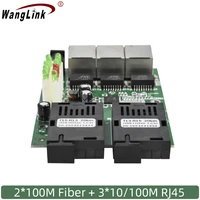wanglink 10100m ethernet fast fiber optic media converter 3 rj45 single mode and 2 sc fiber pcba