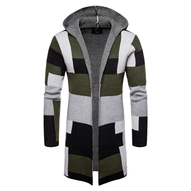 

Cardigan Male Autumn Hooded Cardigan Knitted Long Coats Men Hip Hop Spell Colour Casual Vogue Slim Cloak Man