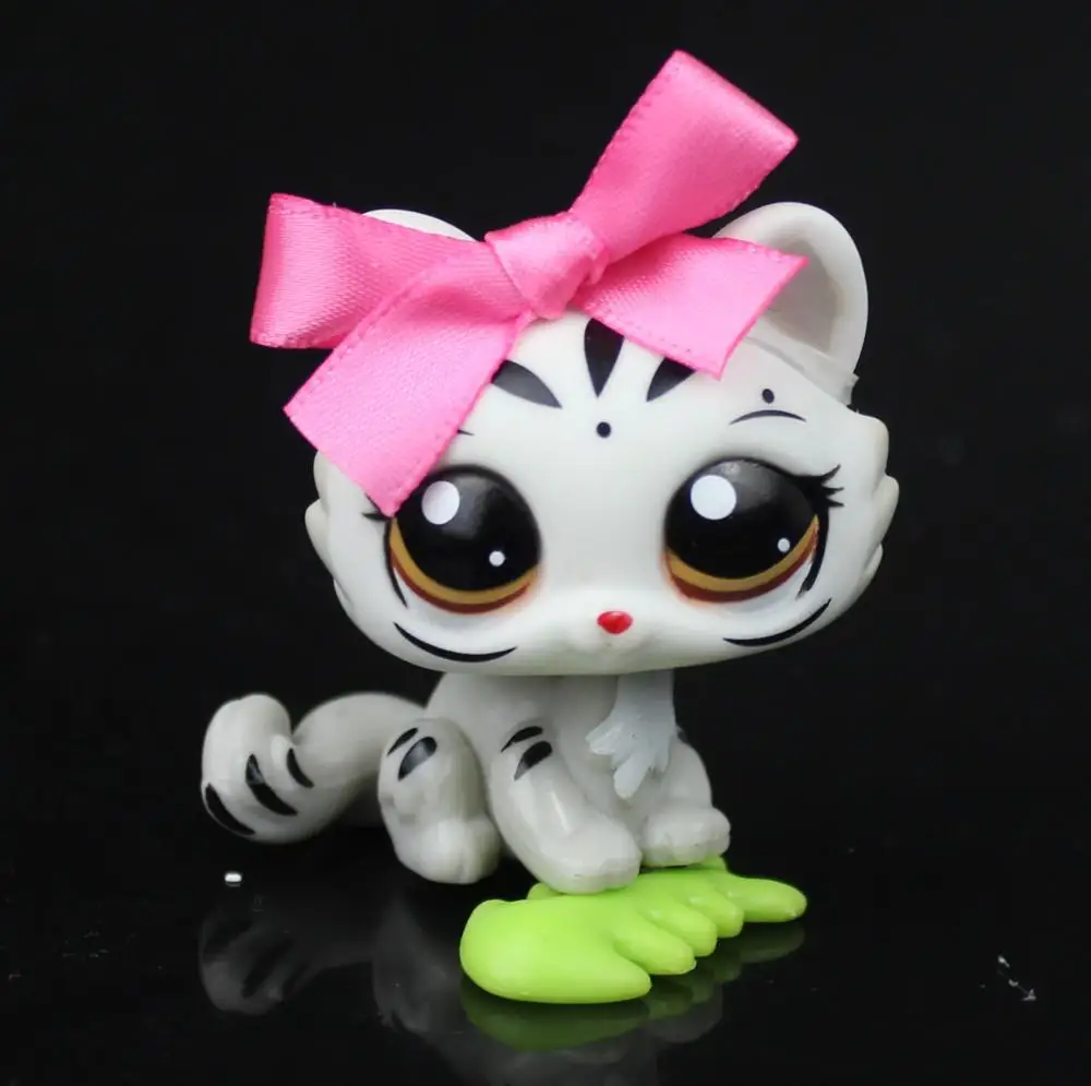 Редкий Pet Shop белый серый тигр котенок кот животное LPS #3585 розовый бант | Игрушки и