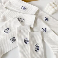 womens cotton socks japanese college style jk white cartoon embroidery socks lovely sports leisure harajuku females socks