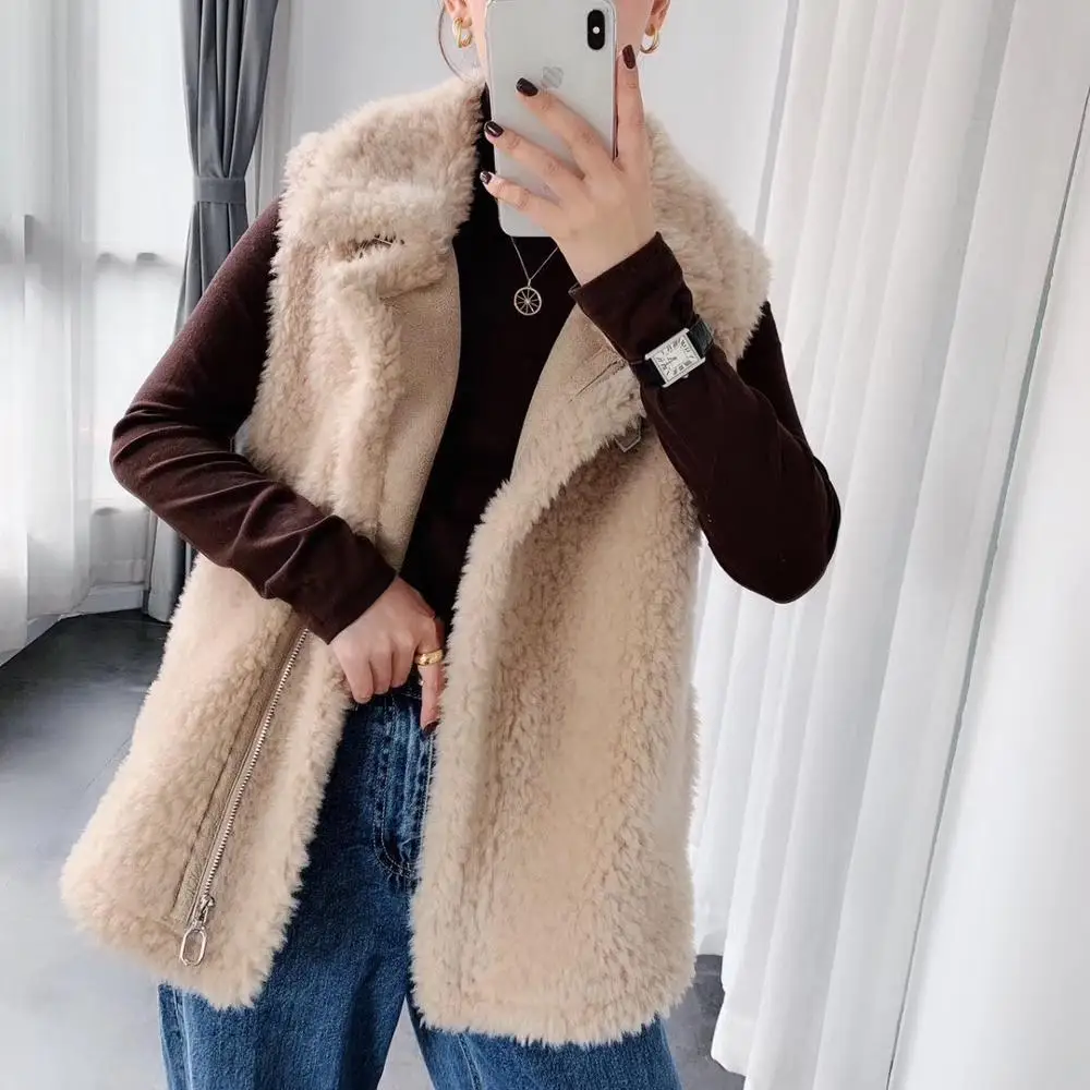 

outwear plus size 2020 new fashion motocycle sheep fur korean women vest