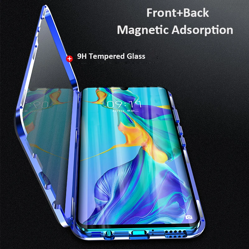 360 Full Magnetic Phone Case For Huawei P30 Pro Mate 20 X P20 NOVA 5 Double Sided Glass Metal Bumper Honor Note 10 9X 8X | Мобильные