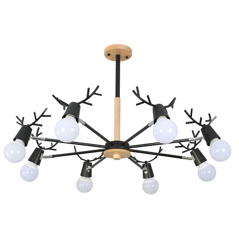 

Modern wood chandelier horn deer Lampshade Kids room Girl room Chandelier Black White Pink Chandelier led salon lighting