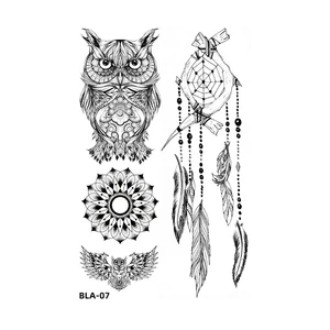 Водостойкая временная татуировка СоваЛотосЛовец снов, наклейка, перо, цветок, татуировка, боди-арт, искусственная татуировка, рукав, тату