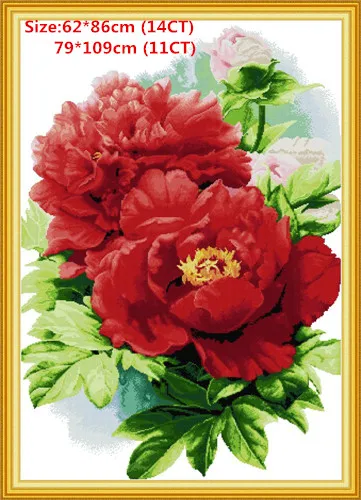 Peony blooming Наборы для вышивания крестиком в виде Радужки Aida, наборы для вышивания, ручная работа, 11CT, 14CT, печать, холст, украшение для дома - Цвет: Peony blooming