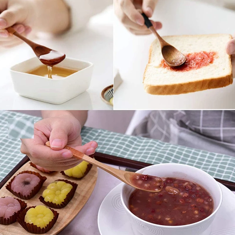 

6 Pcs Small Wooden Spoons,Dining Teaspoons, Desserts, Tea, Coffee, Jam, Honey Sugar, Stirring, Kitchen Cooking Utensils