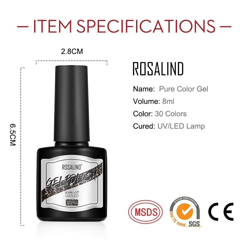 

ROSALIND Nail Gel Varnish Hybrid UV Gel Polish Eerything For Mnicure Nail Art Semi Permanent Base Top Siny coat lacquer