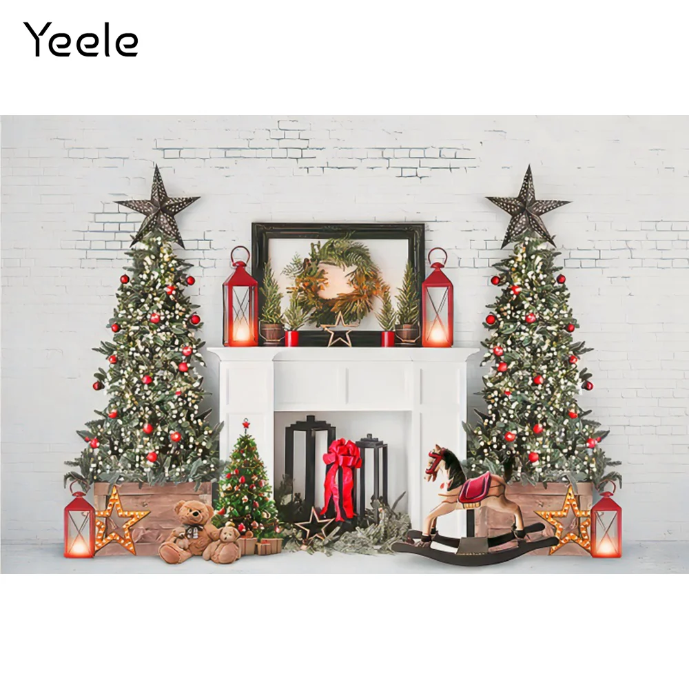 

Yeele Christmas Backdrop Photography Winter Pine Fireplace Brick Wall Background Baby Birthday Photocall Photo Studio Photophone