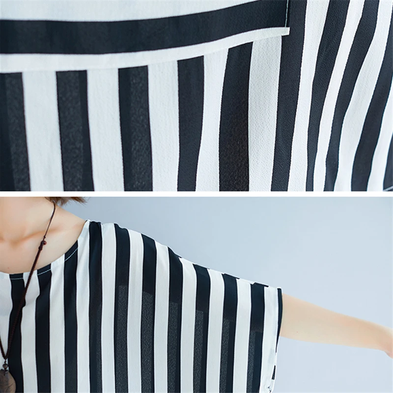 

Chiffon Stripe T-shirt Women Summer New Oversized Short sleeve Tees Dress Vestidos Casual Ladies Beach Dresses Ropa Mujer