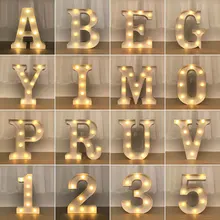 Letras decorativas del alfabeto, luces LED luminosas, lámpara de número, decoración, batería, luz nocturna, fiesta, dormitorio de bebé