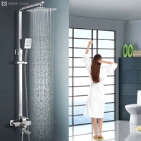 brushed nickel shower faucet set hot and cold rain shower bath faucet wall mounted bathtub shower system head with handshower