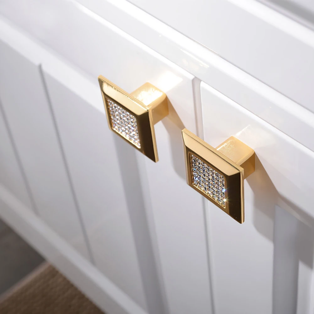 1 шт. мебельные ручки 24 К для шкафа из натурального золота или хрома с чешским