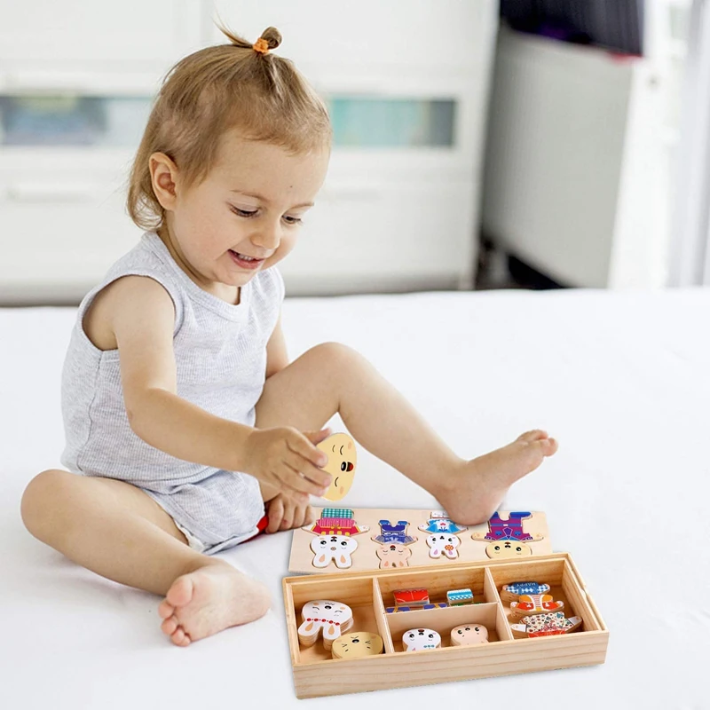 

Wooden Puzzle Rabbit Family Dress-Up Puzzle Toys with Wooden Storage Case Sorting & Matching Game for Kids (72Pc)