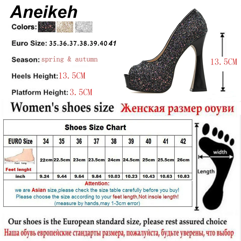 Женские туфли-лодочки Aneikeh на платформе с блестками высоком каблуке открытым