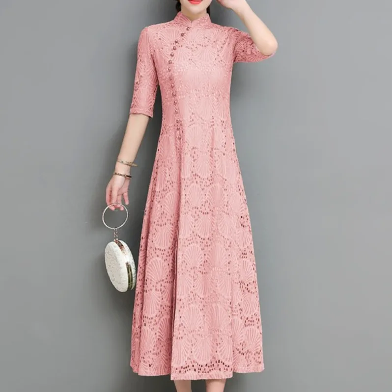 Новинка осени 2018 винтажное женское платье китайский стиль Ретро кружево Cheongsam