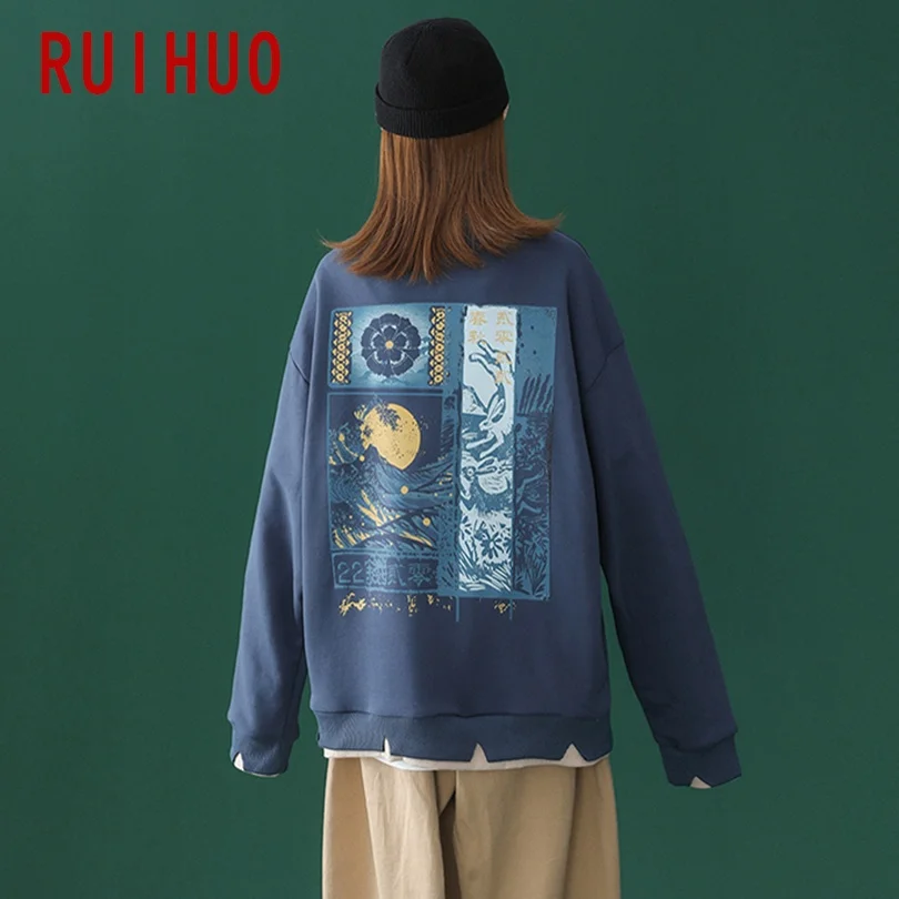 

RUIHUO Japan Style Sweatshirts For Men Pullover Harajuku Tops Streetwear Vintage Sweatshirt Men Clothing 2XL 2021 New Arrivals