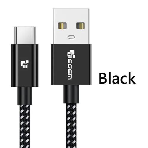 TIEGEM usb type C 3,1 кабель нейлоновый кабель передачи данных для быстрой зарядки usb type-C кабель зарядного устройства для Nexus 5X6 P OnePlus 2 ZUK Z1 Z2 USB-C - Цвет: Черный