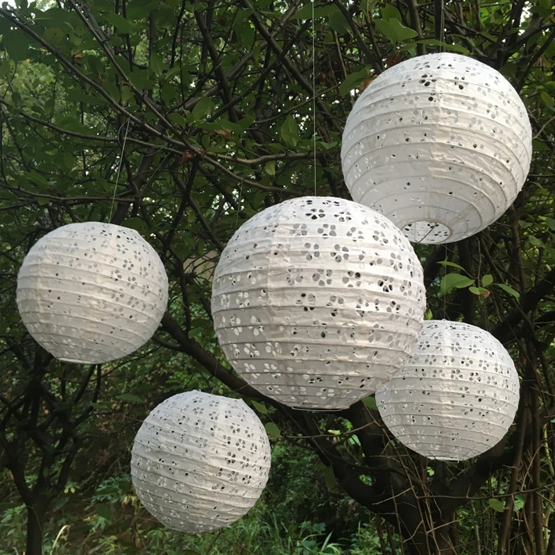 

12pcs /lot 8''(20cm) White Hollow Paper Lanterns Chinese Round Ball Paper Lantern Lamp for Festival Wedding Party Decoration