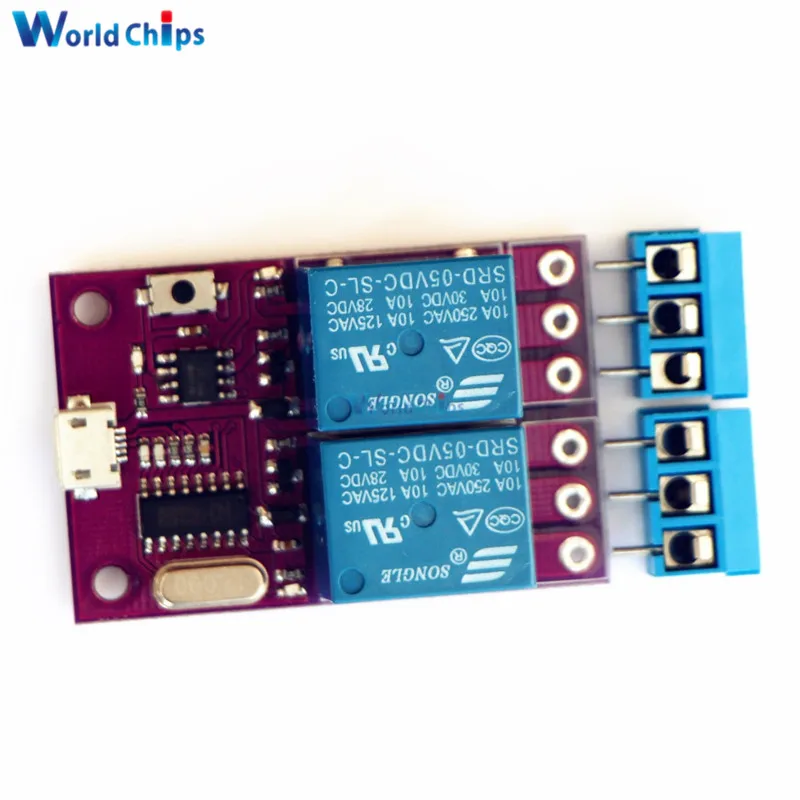 2-канальный 5 в модуль реле задержки CH340 CH340G Micro USB для TTL Интеллектуальный