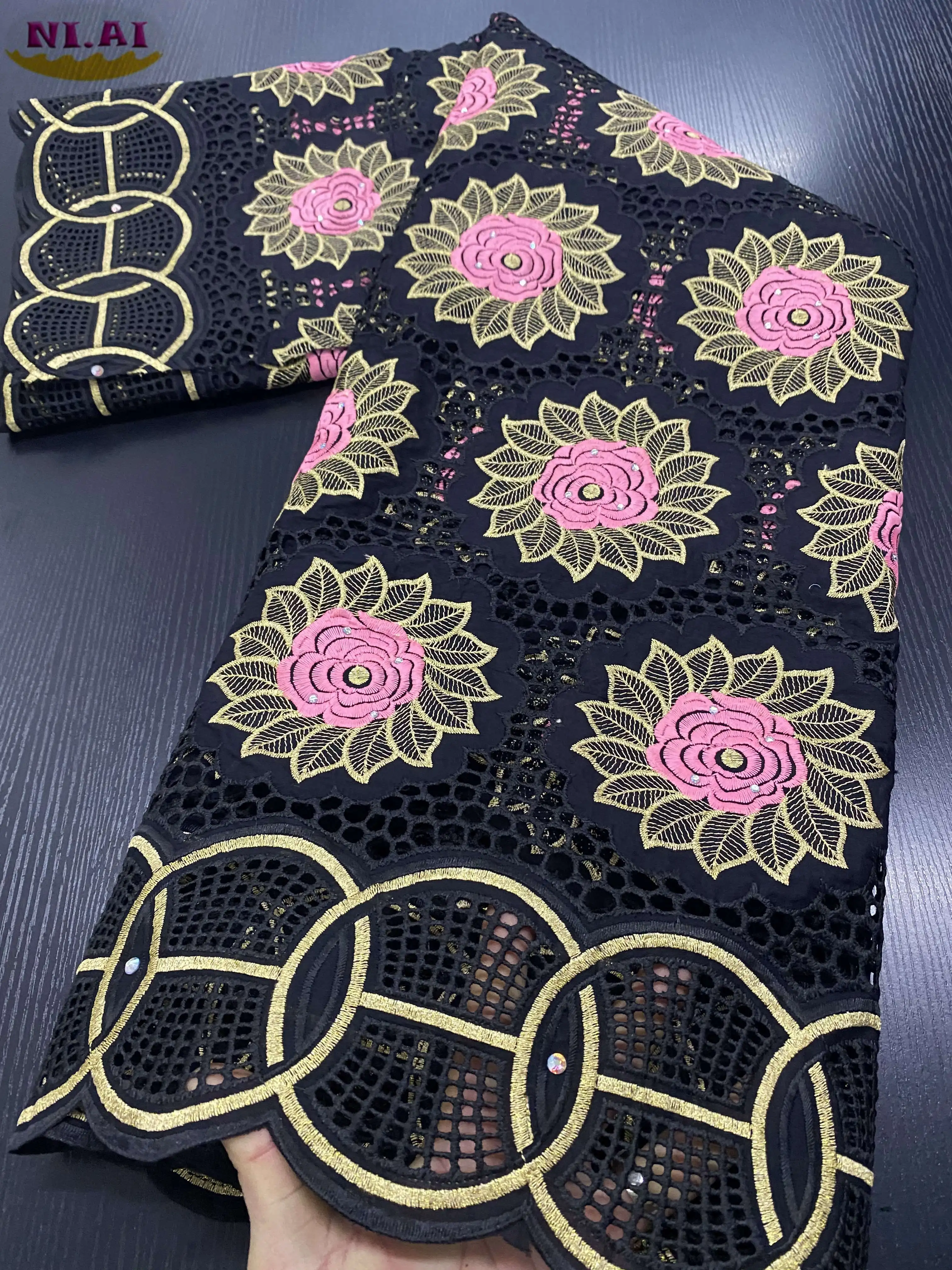 

NIAI 2020 Высококачественная африканская кружевная ткань швейцарская хлопковая сухая кружевная ткань с отверстиями швейцарская вуаль кружево...