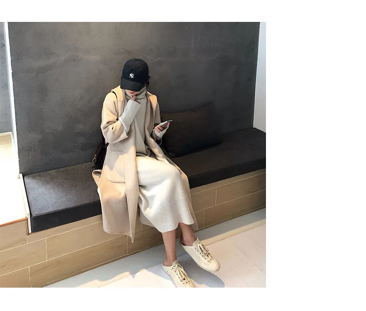Turtleneck Cashmere Knitted Sweater Dress Women Autumn Spring Noodles Elastic Long Sleeve thick Pullover Winter Dress