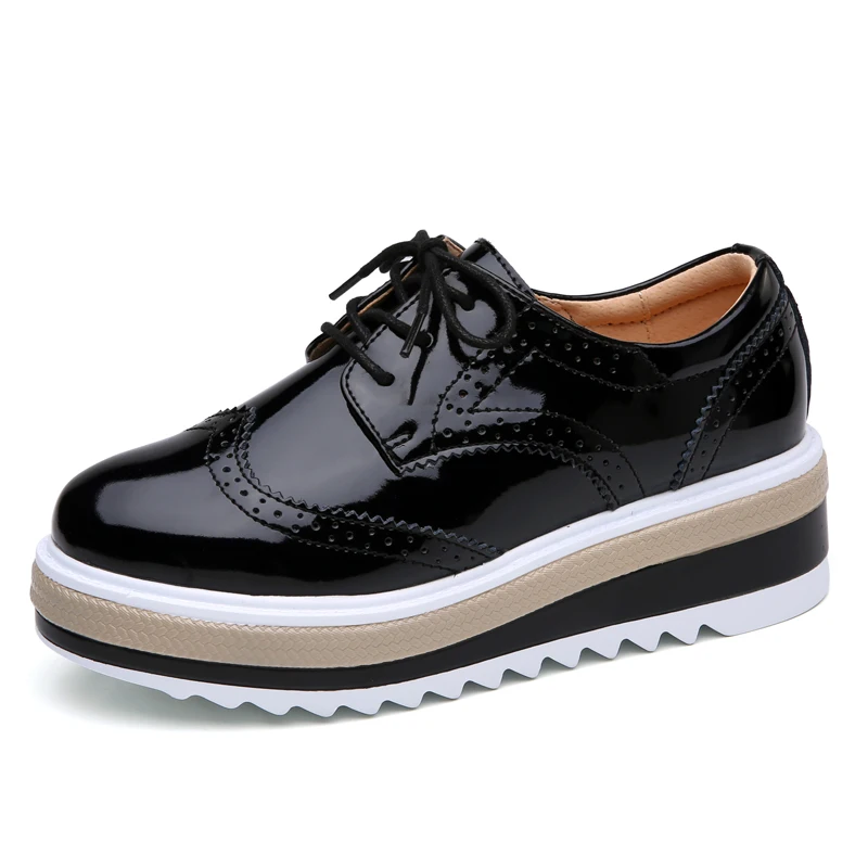 2019 г. весенние женские туфли оксфорды на платформе обувь из натуральной кожи с