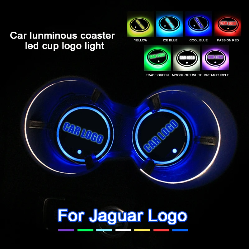 2 шт. Автомобильные светодиодные подставки под чашку для логотипа Jaguar светильник