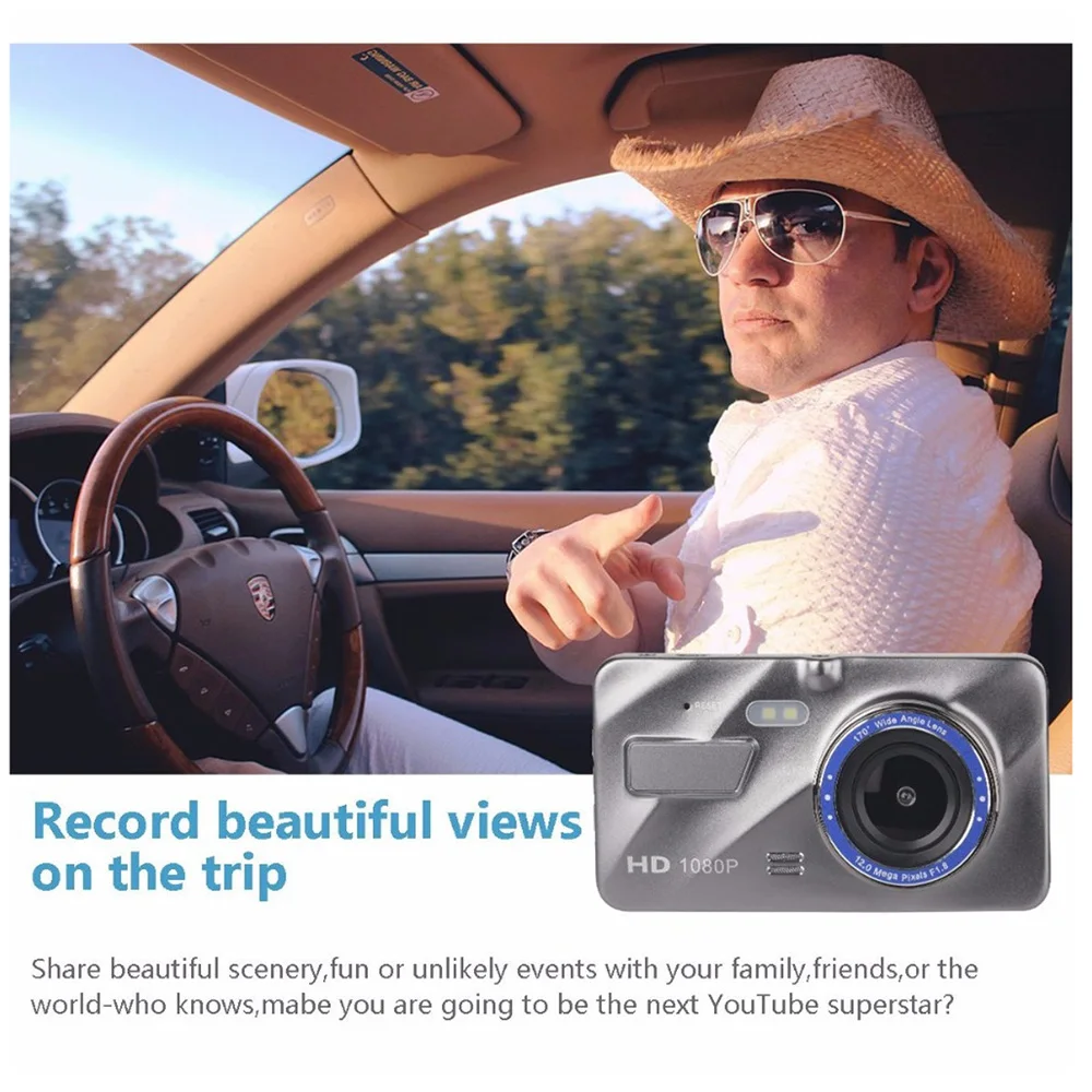 Новейший 4-дюймовый двойной объектив 1080P широкоугольный видеорегистратор