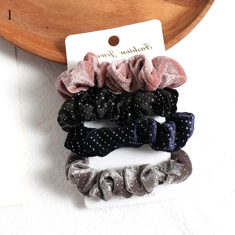 1 set warna rambut permen cincin scrunchies, ikatan rambut, aksesori - Aksesori pakaian - Foto 3