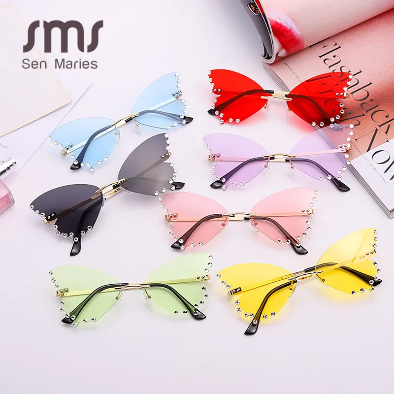 Солнцезащитные очки унисекс без оправы с бриллиантами UV400 2020 | Аксессуары для