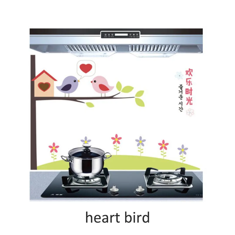 heart bird Домашние обои милые, Мультяшные, прозрачные термостойкие масляные Наклейки 60*90 см водонепроницаемые самоклеящиеся наклейки на стены - Цвет: heart bird