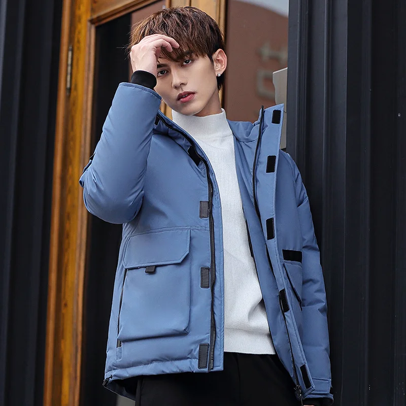 Couple  winter jacket 90% white duck down coat hooded down jacket glossy color clothing thick warm men and women loose coat