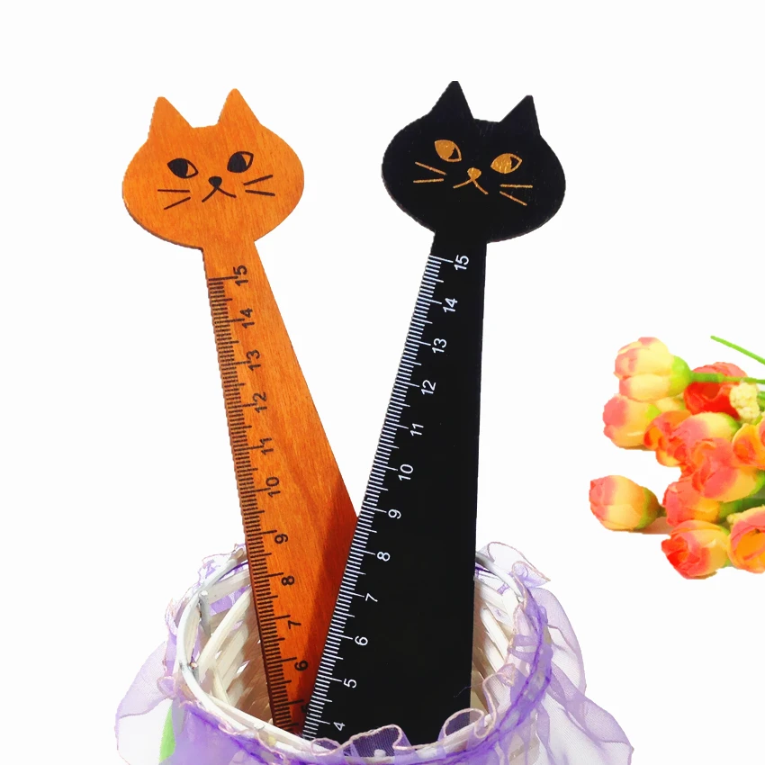 1 шт./лот кавайная деревянная линейка Lucky Cat прямая Линейка школьные